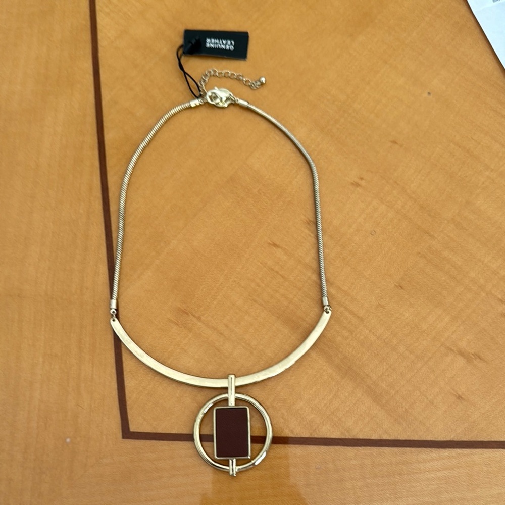 White House black market Gold Necklace with Brown Pendant